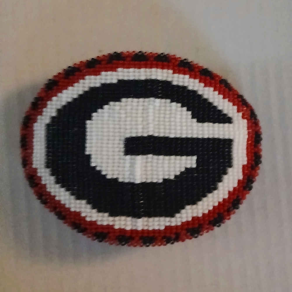NEW Handmade University Of Georgia Bulldogs BEADed Red & White Barrette Clip